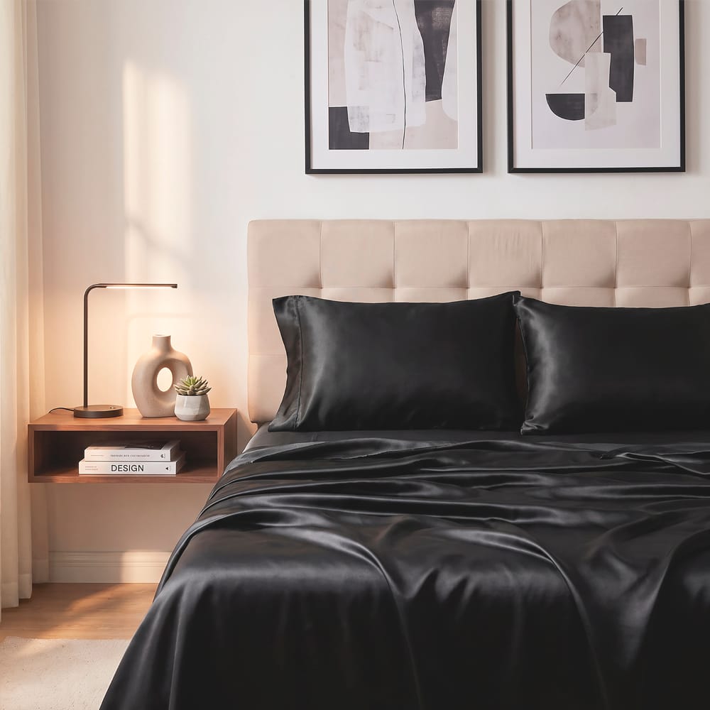 Juego De Sabanas Satin Negro — imagen 4