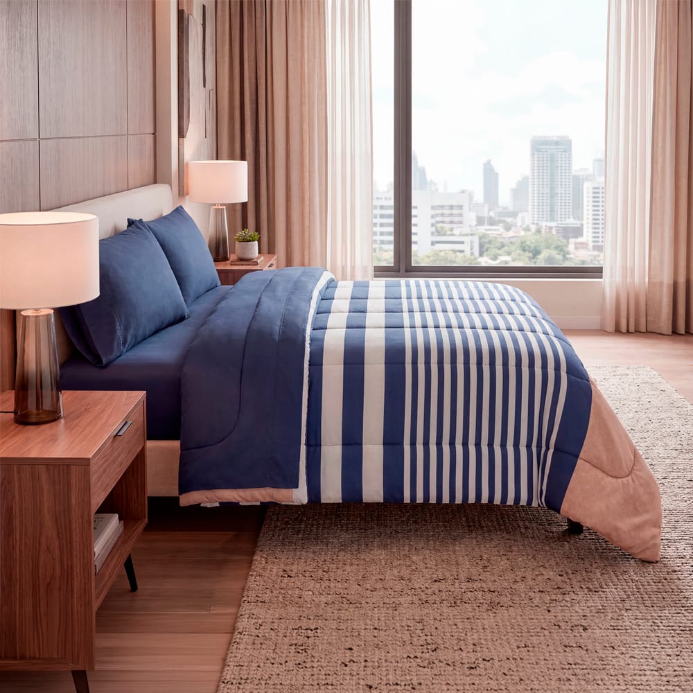 Edredon Ultrasoft Con Sabana Oviedo Azul