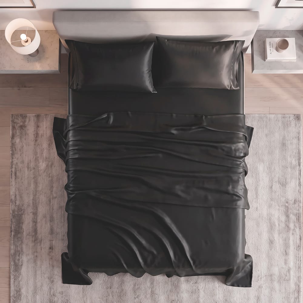 Juego De Sabanas Satin Negro