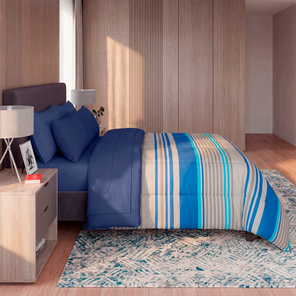 Edredon Ultrasoft Con Sabana Titanio Azul