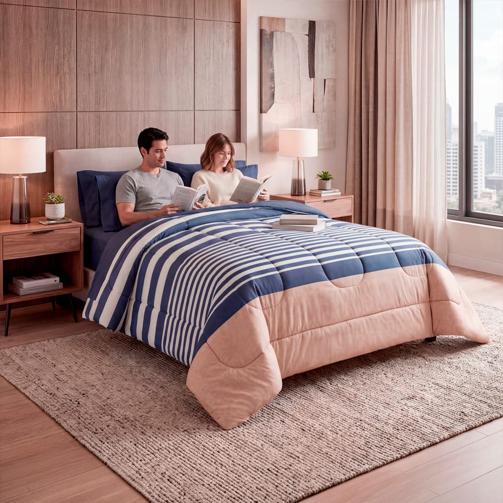 Edredon Ultrasoft Con Sabana Oviedo Azul