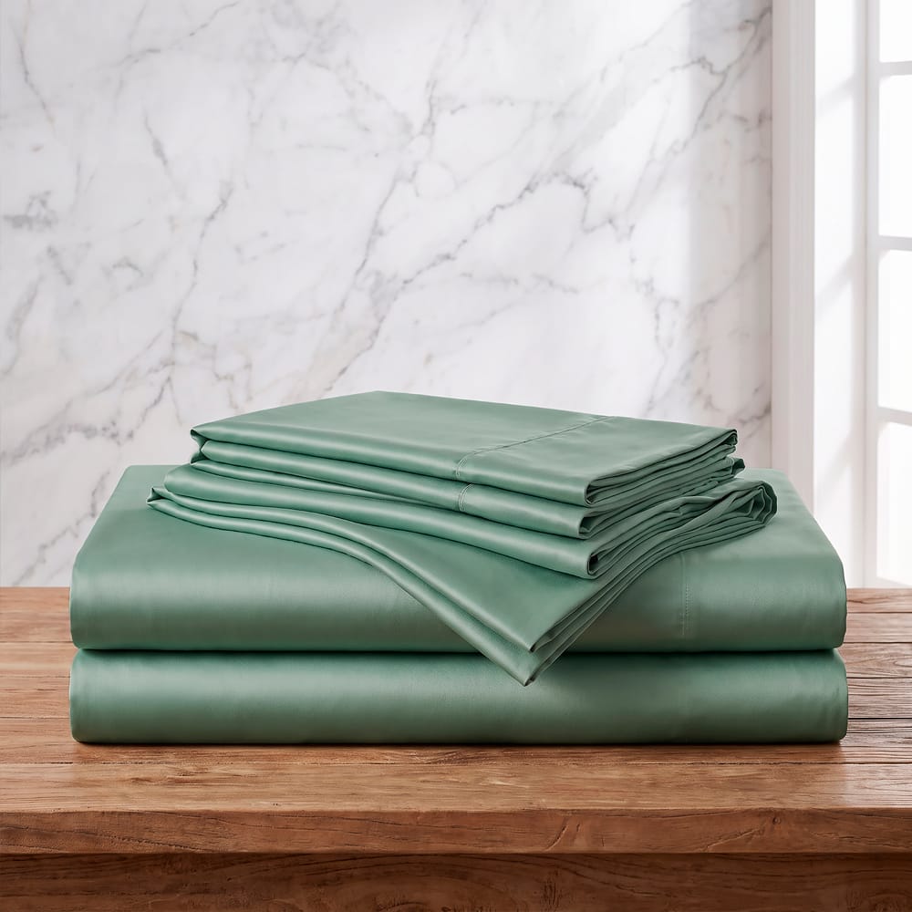 Juego De Sabanas Satin Verde Olivo — imagen 4