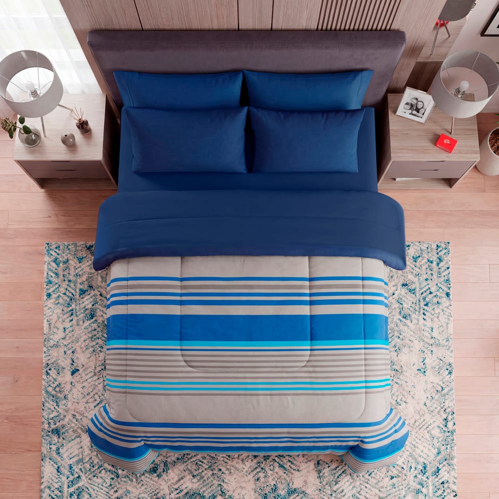 Edredon Ultrasoft Con Sabana Titanio Azul