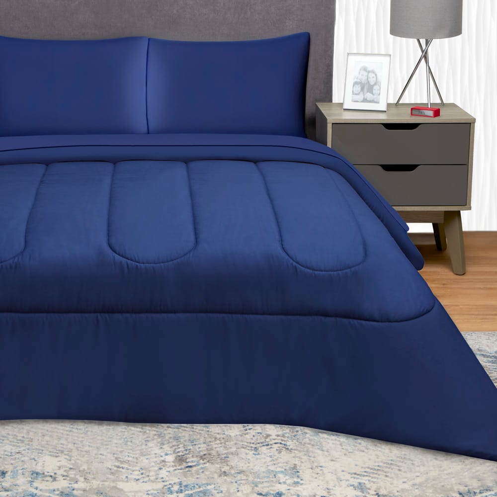 Edredon Ultrasoft Con Sabana Titanio Azul