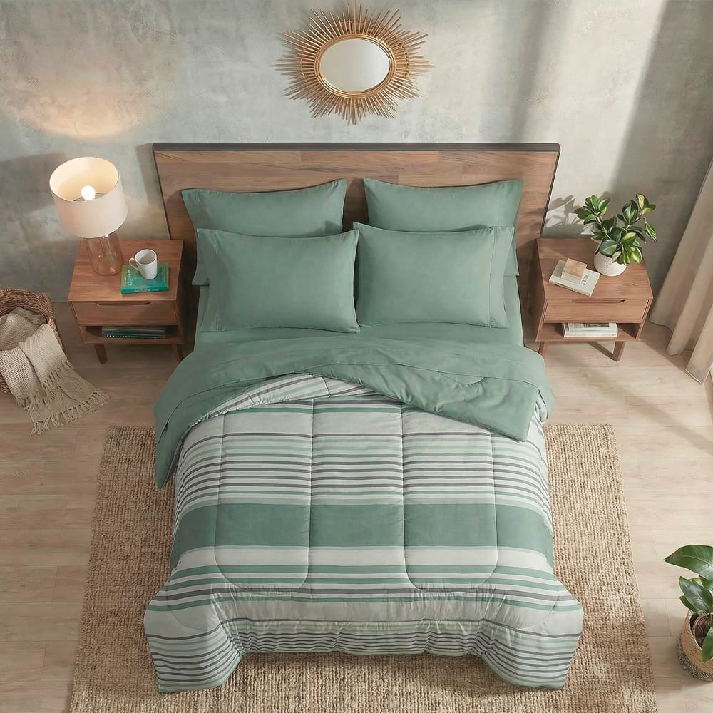 Edredon Ultrasoft Con Sabana Titanio Verde