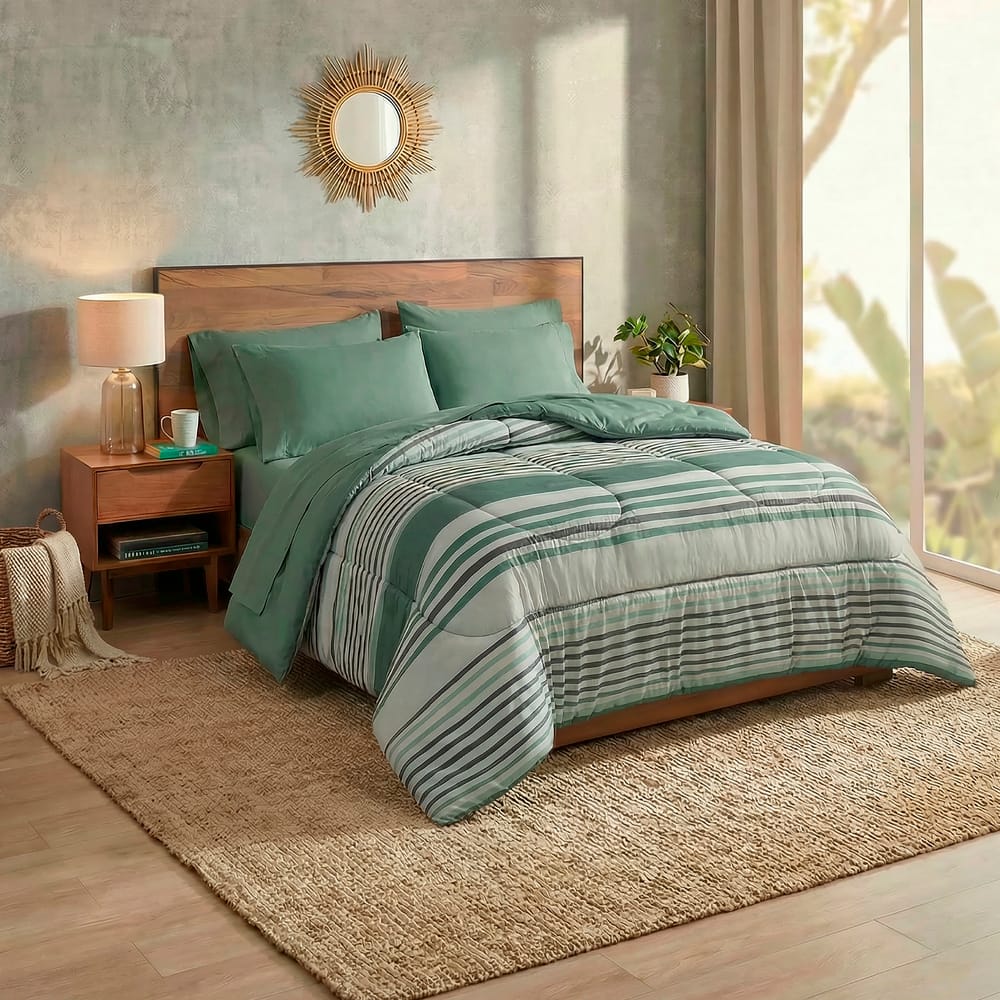 Edredon Ultrasoft Con Sabana Titanio Verde