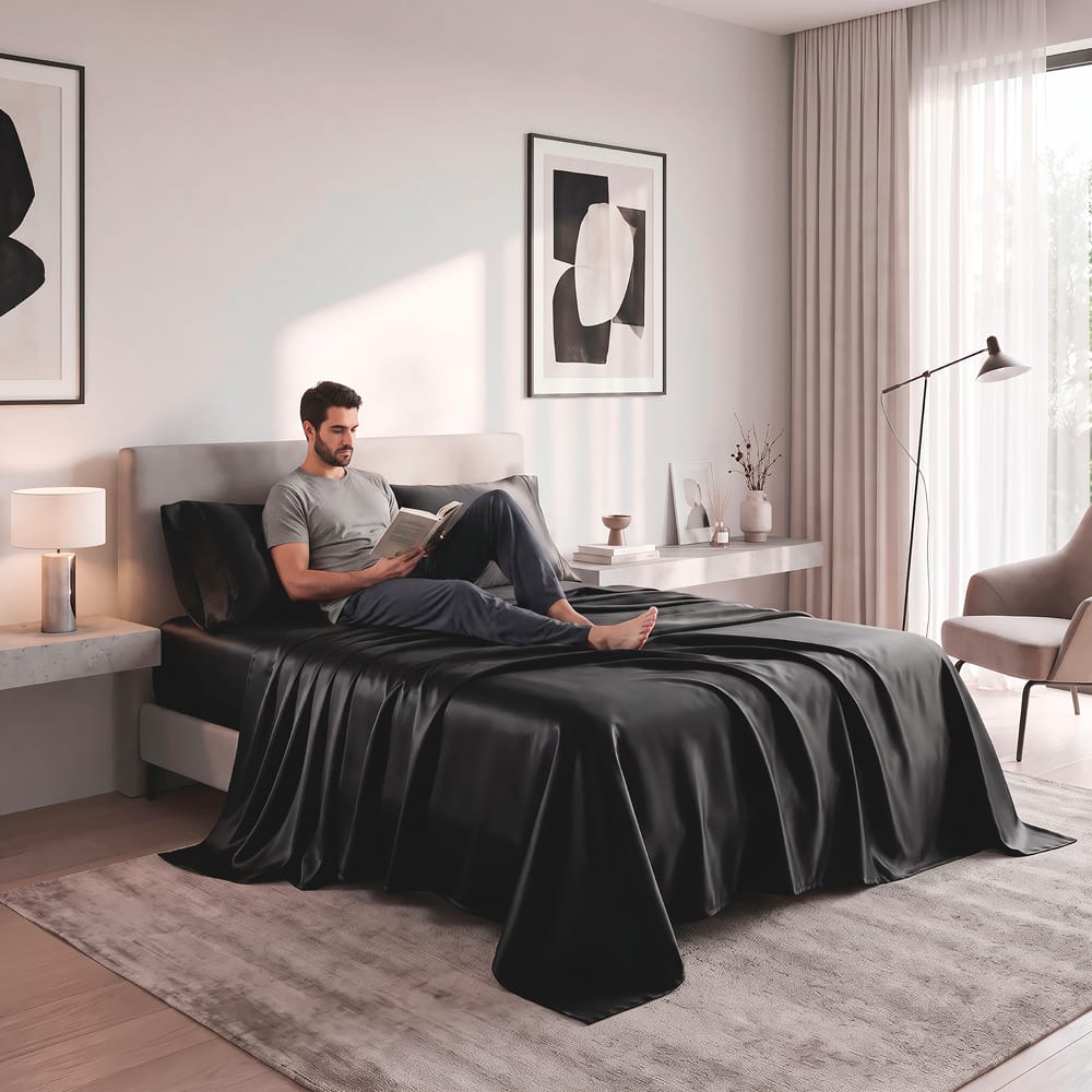Juego De Sabanas Satin Negro — imagen 3