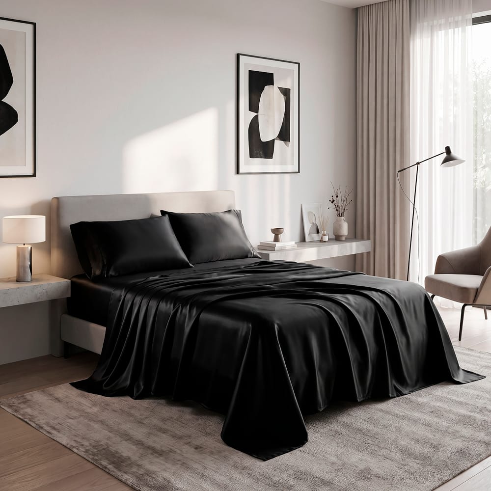 Juego De Sabanas Satin Negro — imagen 2