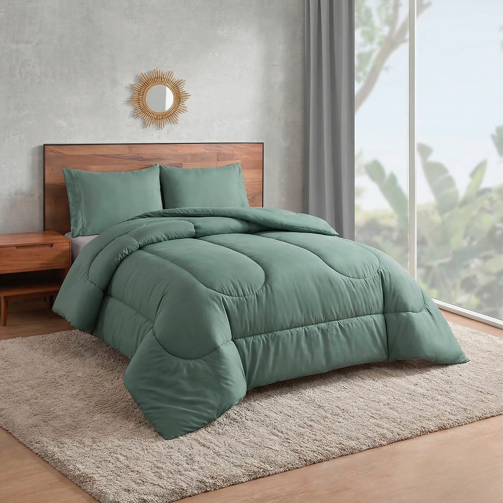 Edredon Ultrasoft Con Sabana Titanio Verde