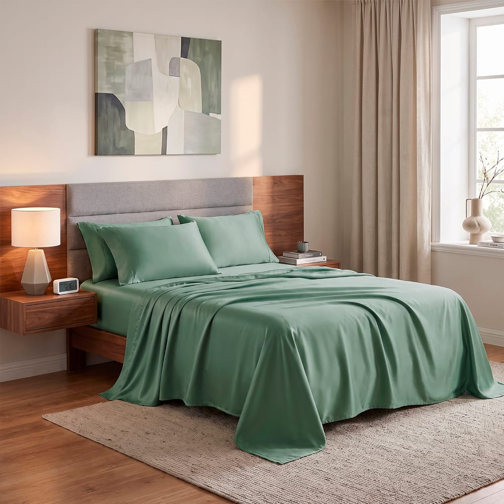 Juego De Sabanas Satin Verde Olivo — imagen 3