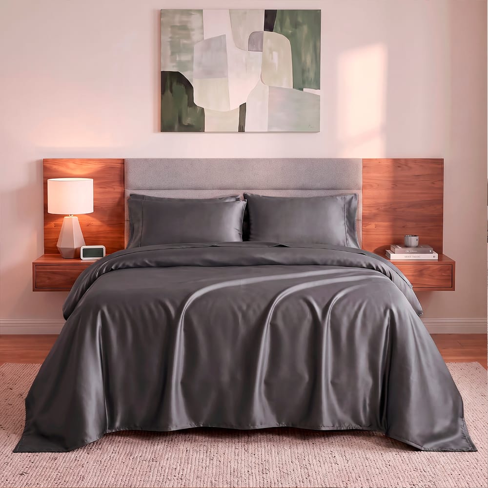 Juego De Sabanas Satin Gris Obscuro