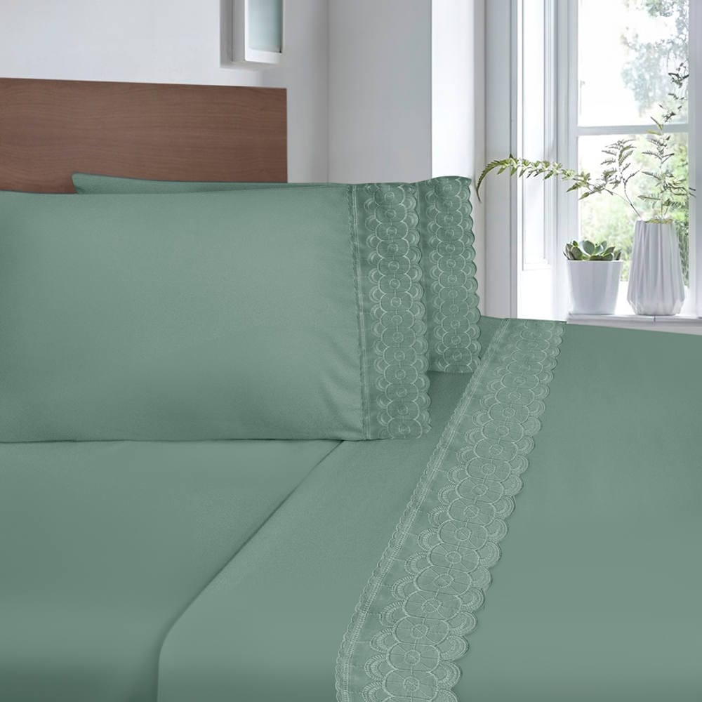 Sábana Bordada Verde Olivo