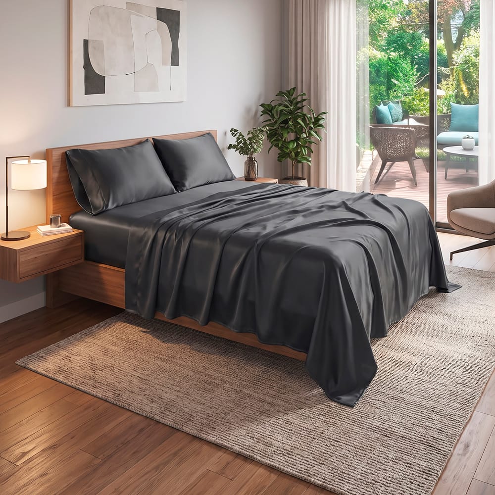 Juego De Sabanas Satin Gris Obscuro