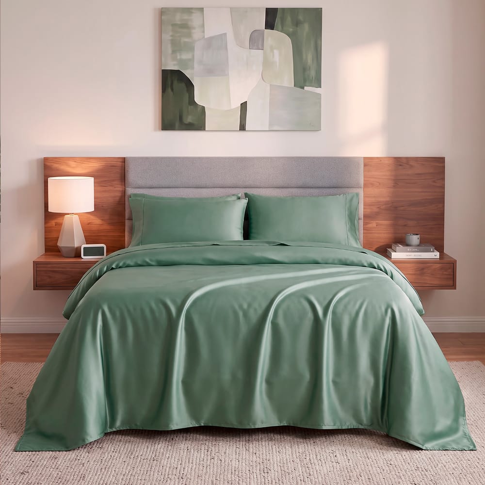 Juego De Sabanas Satin Verde Olivo — imagen 5