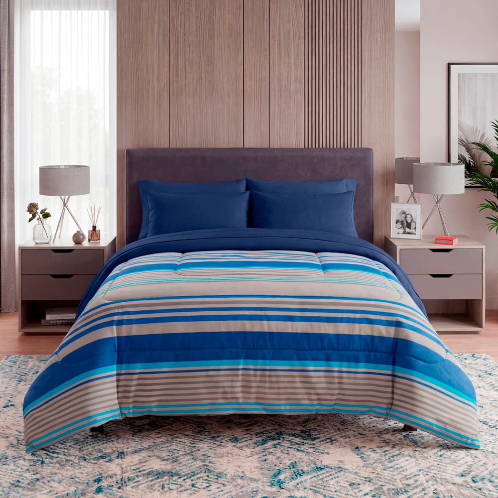 Edredon Ultrasoft Con Sabana Titanio Azul