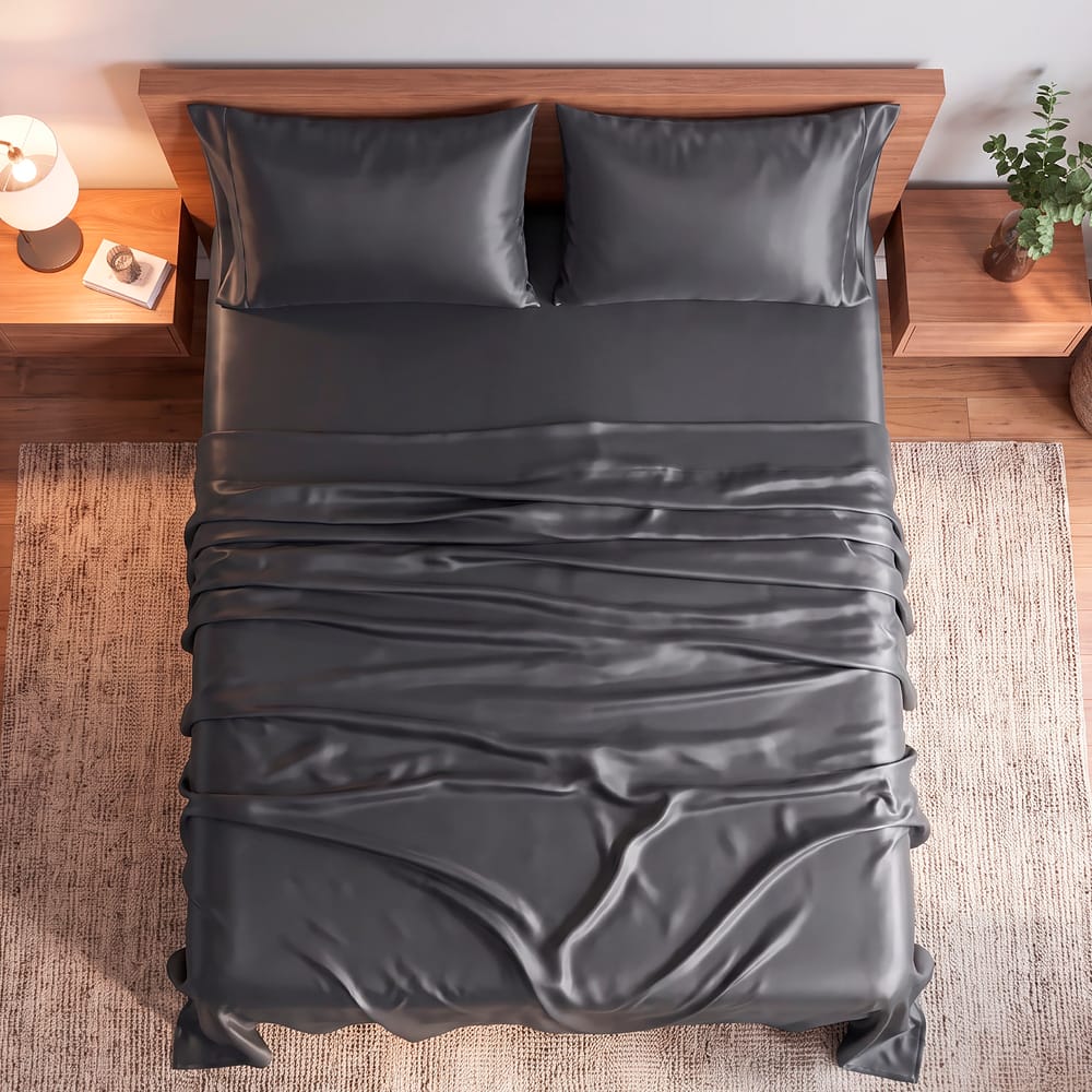 Juego De Sabanas Satin Gris Obscuro